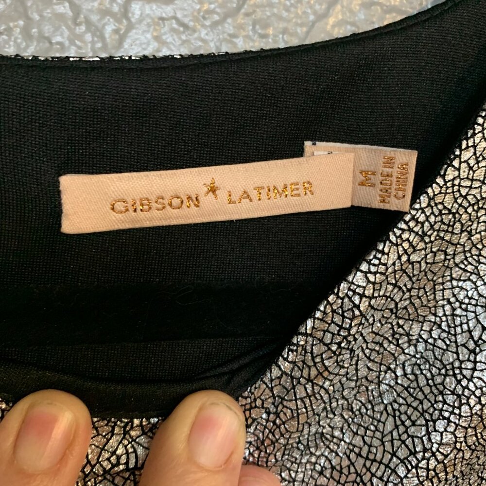 NEW Gibson Latimer  Metallic Silver Dress Crackled Cobweb Pattern Cocktail Party - Picture 8 of 11